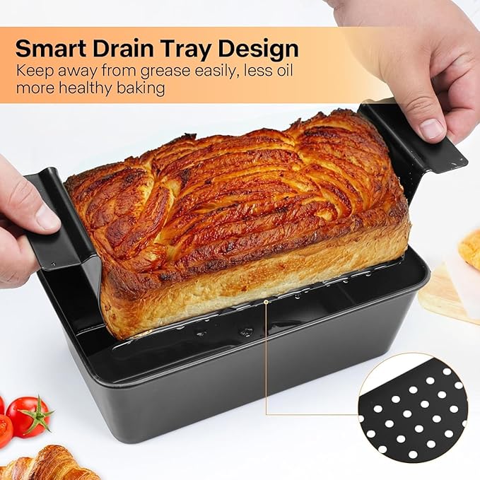 Meatloaf Pan with Drain Tray 2 Pack, Non Stick Meat Loaf Pan with Drip Tray, 9.8x5.7 Inch Loaf Pan with Insert Easy Removal Perforated, Bakeware Pan for Oven Baking Bread and Roasting Meat