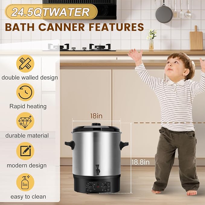 24.5QT Electric Water Bath Canner, Electric Canner with Adjustable Temperature & Time, Water Bath Canning for Heating Cans And Slow Cookers