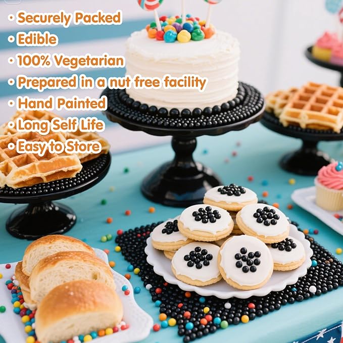 Edible Pearl Sprinkles,Black Pearls Sugar Sprinkle,130g Mix Size Halloween Baking Cake Decorations Candy,Cupcake Toppers,Cookie Decorating Donuts Ice Cream Toppings, Birthday Party Supplies