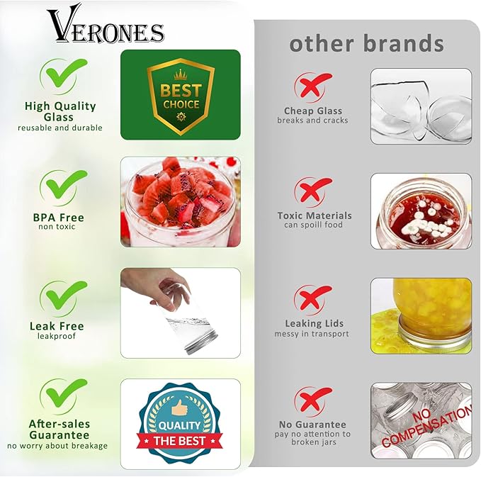 VERONES Mason Jars 8 OZ, 8 OZ Canning Jars Jelly Jars With Regular Lids, Ideal for Jam, Honey, Wedding Favors, Shower Favors