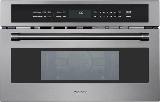 KoolMore Reserve 30 in. 1.6 cu. ft. Built-in Convection Microwave Oven with Air Fryer, 10 Power Levels, Sensor Cooking, Bake, Roast, Broil, Defrost, 1750 Watts, UL Certified in Black Stainless-Steel