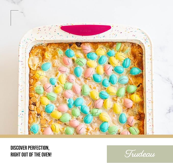 Trudeau 8x8in Confetti Silicone Cake Pan – Reinforced Hybrid of Flexible Silicone and Hard Lining for Shape Stability – Nonstick, BPA Free, Oven Safe to 428°F, and Dishwasher Safe