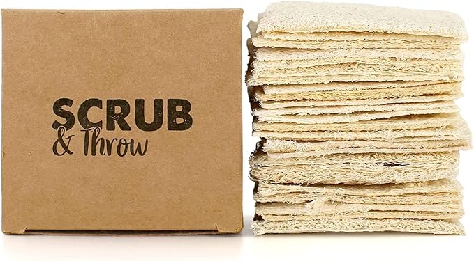 Scrub & Throw Scrub Sponges (30-Pack), Eco-Friendly, All-Purpose Household Natural Loofah Sponges, for Dishes, Cleaning, Biodegradable, Non-Scratch