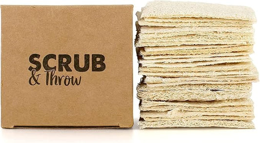 Scrub & Throw Scrub Sponges (30-Pack), Eco-Friendly, All-Purpose Household Natural Loofah Sponges, for Dishes, Cleaning, Biodegradable, Non-Scratch