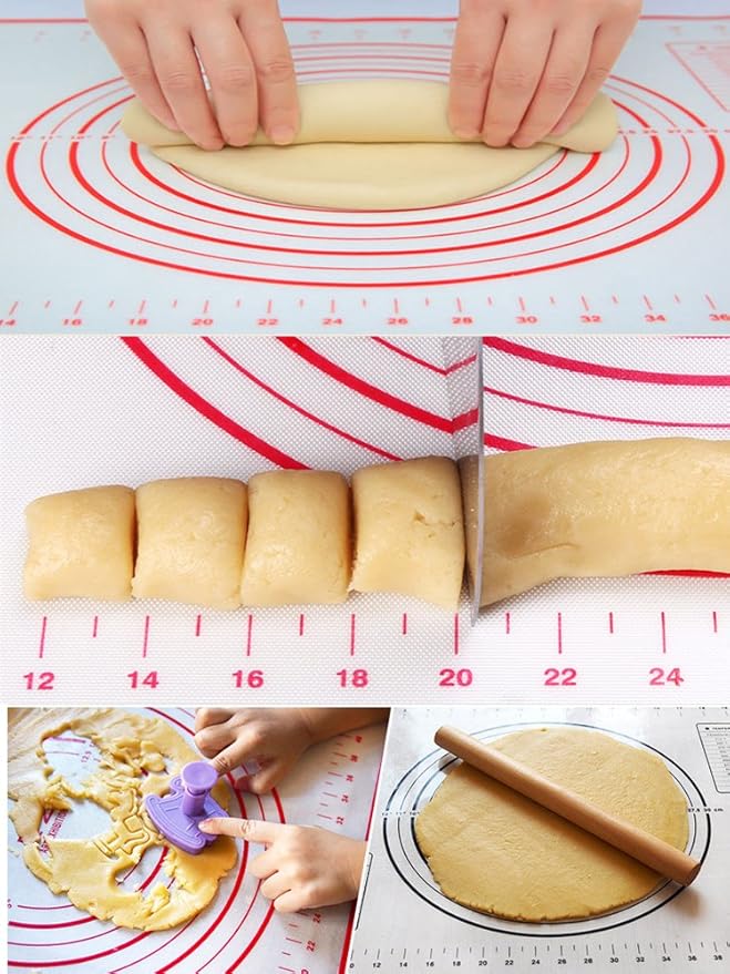 Silicone Baking Mats Set of 2,Large 23.62" x 15.74" Small 11.41" x 10.23",Non Stick Non Skid Pastry-Mat with Measurements (Black)