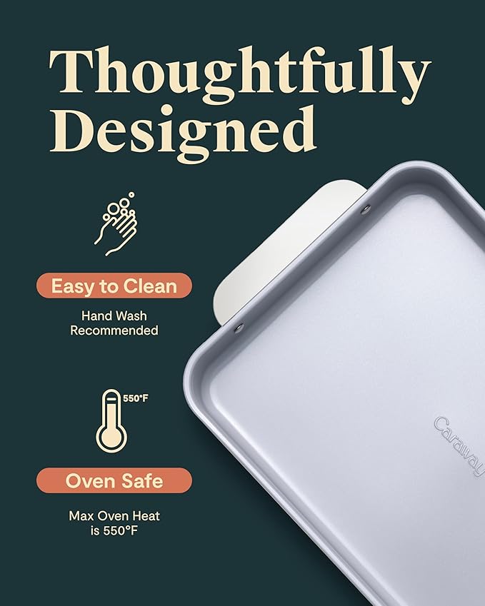 Caraway Non-Stick Ceramic 9”x13” Rectangle Pan Duo - Naturally Slick Ceramic Coating - Non-Toxic, PTFE & PFOA Free - Perfect for Brownies, Lasagnas, and More - Cream