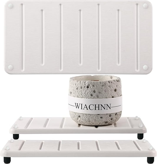 2PCS Water Absorbing Stone Drying Mat for Bathroom Sink & Kitchen Counter Organizer, Instant Dry Soap Dispenser Sponge Holder, Sink Caddy, Vanity Tray (8.66"x4.33"-White)