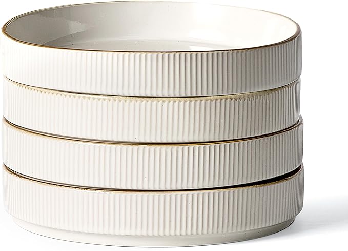 famiware Star 7.5" Pasta Bowls Set, Salad Bowl Set of 4, Double Reactive Glaze, Stackable, Ideal for Your Friend for Housewarming, Festivals, White