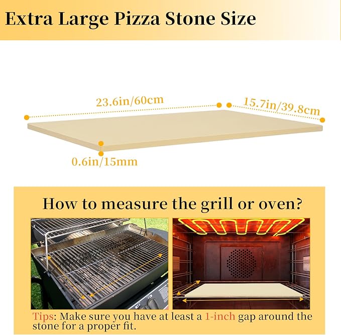 tonchean Extra Large Pizza Stone for Oven and Grill 23.6'' x 15.7'' Rectangular Pizza Stone Heavy Duty Bread Pizza Pan, Ideal for Baking Large or 2 Personal Pizzas
