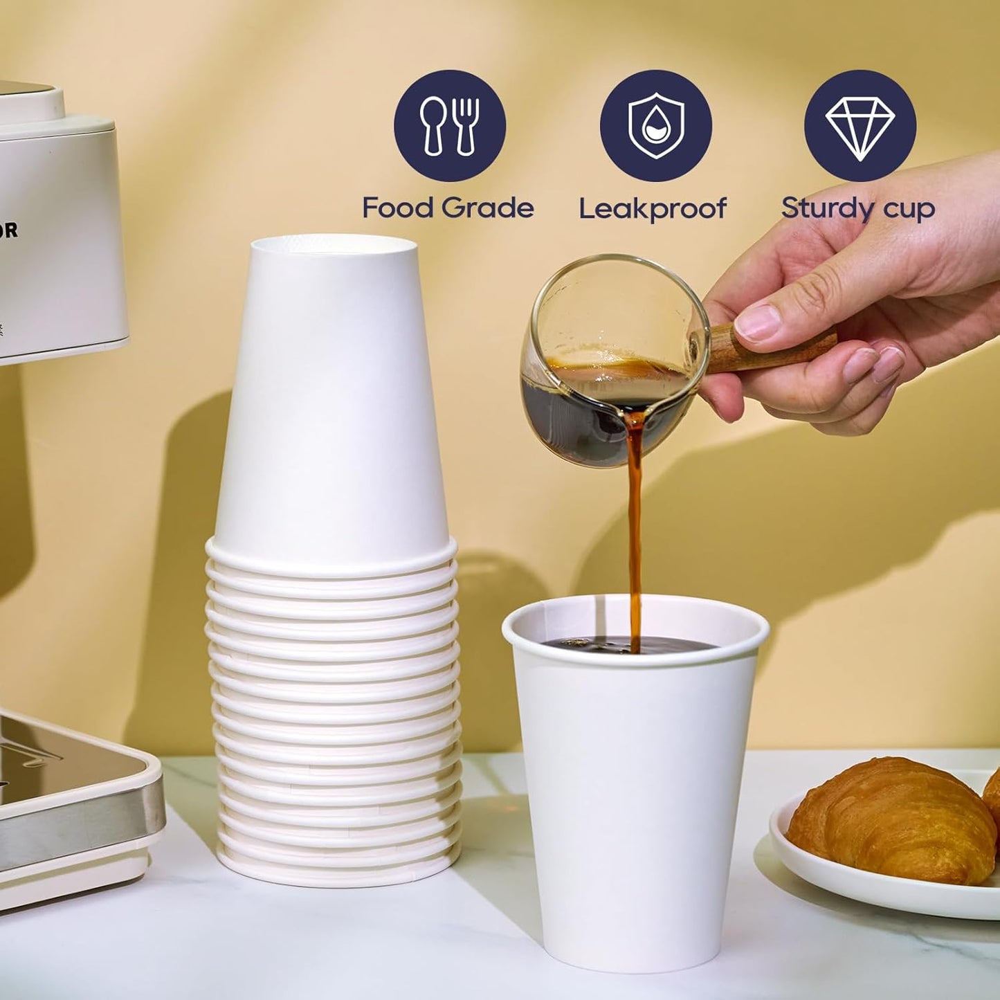 LITOPAK 1000 pack Paper Cup 12 oz, Bulk White Paper Cups, Disposable Hot Paper Coffee Cups for Offices, Schools, Shops, Restaurants