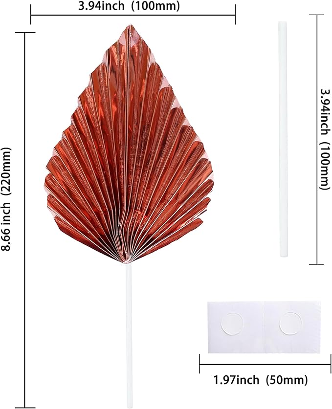 Gyufise 6Pcs Paper Palm Fan Cake Toppers Palm Spear Leaves Fan Cupcake Toppers Cake Insert Decorations Craft DIY Cake Bakeware Decoration for Birthday Wedding Party Supplies Light Rose Gold