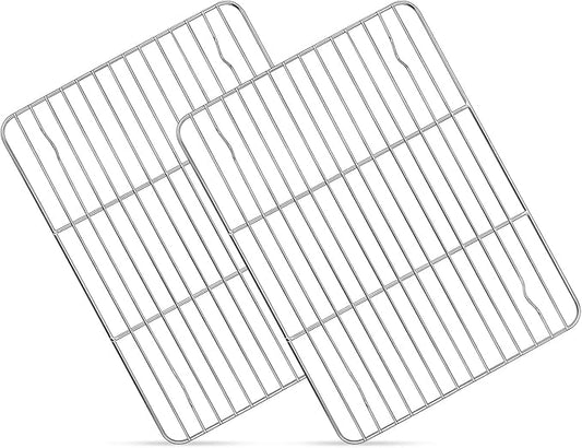 2 Pack Small Baking Cooling Racks, Homikit 9.7 * 7.5 Inch Stainless Steel Wire Rack for Cooking Roasting Grilling, Fit for Toaster Oven Pan, Non-toxic & Heavy-Duty