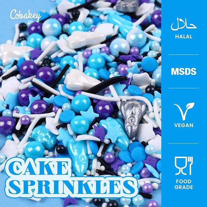 Galaxy Star Sprinkles for Cake Decorating 4.23ounce - Pearl Sugar Mix Contains Spaceship & Star Sprinkles for Cupcake Toppers, Ice Cream, Candy, Cookie Decorations - Children Party Supplies