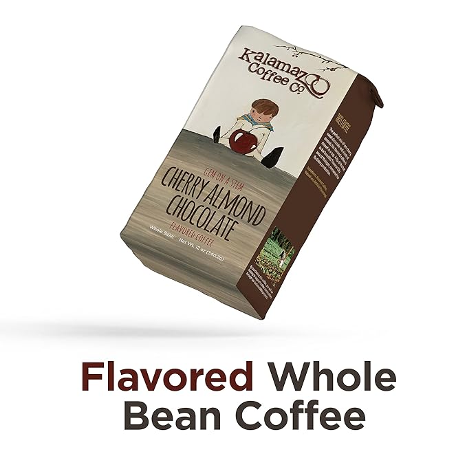 KALAMAZOO COFFEE COMPANY Cherry Almond Chocolate Whole Bean Coffee - Gem on a Stem Flavored Coffee | 12oz Bag (3 Pack)