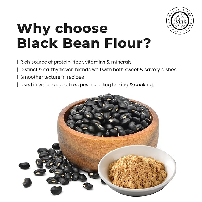 Pride of India- Black Bean Flour 1 lbs (454 gm) Rich Earthy Taste Freshly Milled in Small Batches | Ideal for Cakes Gravies Noodles Smoothies Custard | Vegan, Gluten-Free