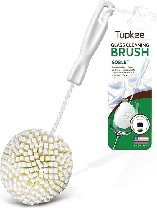 Tupkee Wine Glass Cleaning Brush – Soft Non-Scratch Foam Bristles – Goblet & Stemware Wine Glass Cleaner Brush for Glassware, Crystal, Bottle, & Mugs – Fits Tupkee 20oz Glass Tumbler – Made in the USA