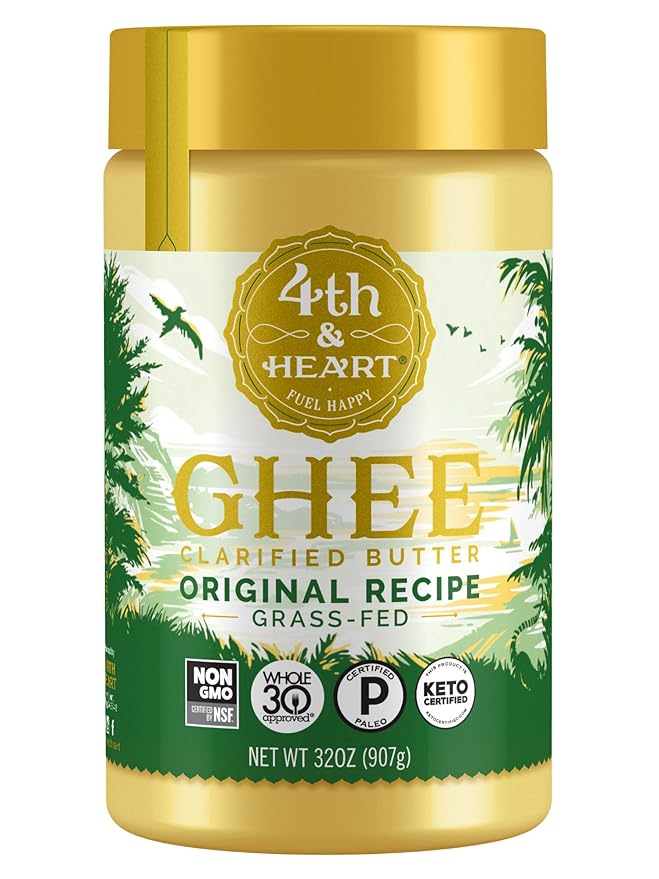 4th & Heart Original Grass-Fed Ghee, Clarified Butter, Keto, Pasture Raised, Lactose and Casein Free, Certified Paleo (32 Ounces)