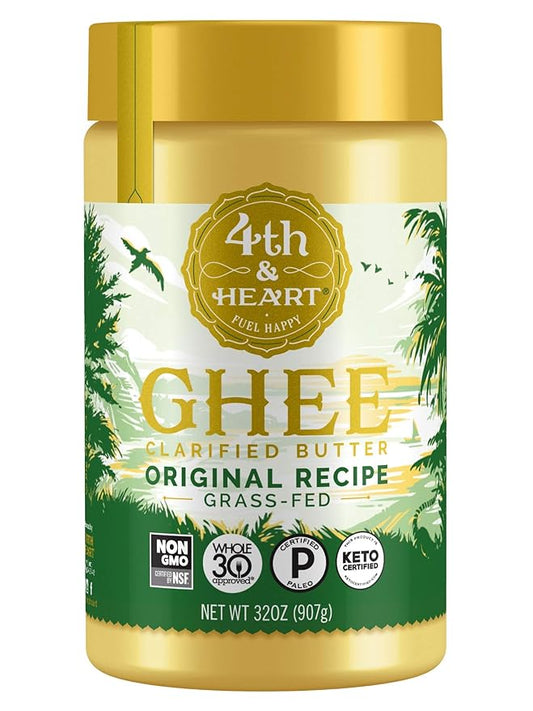 4th & Heart Original Grass-Fed Ghee, Clarified Butter, Keto, Pasture Raised, Lactose and Casein Free, Certified Paleo (32 Ounces)