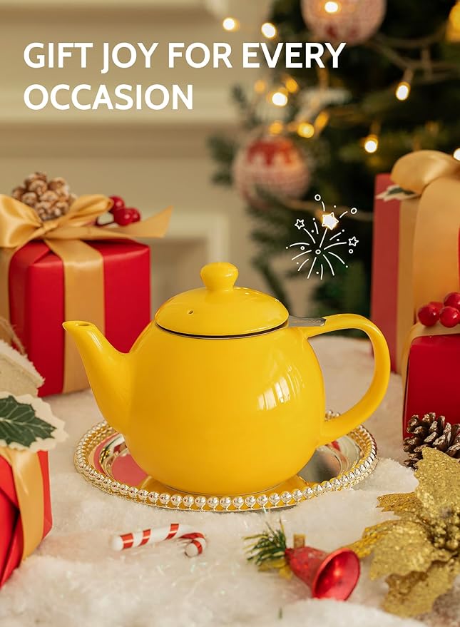 Sweese Teapot, Porcelain Tea Pot with Stainless Steel Infuser, Blooming & Loose Leaf Teapot - 27 ounce, Yellow
