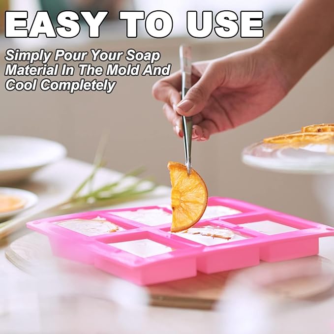 4 Pack Silicone Soap Molds, 6 Cavities Rectangle Silicone Soap Mold, Great for Homemade Craft Soap Bar Mold, DIY Chocolate Molds, Cake Molds & Ice Cube Trays - Just Pop Out (Purple & Pink)