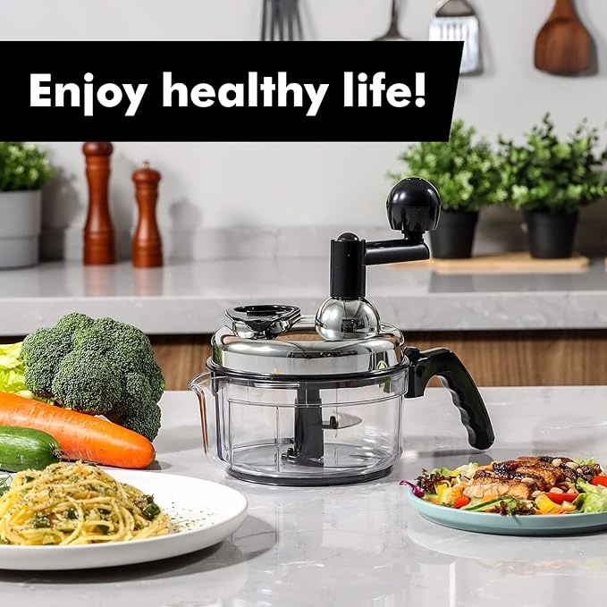 Geedel Hand Food Chopper, Vegetable Quick Chopper Manual Food Processor, Easy To Clean Food Dicer Mincer Mixer Blender, Rotary Onion Cutter for Garlic, Salad, Salsa, Nuts, Meat, Fruit, Ice, etc