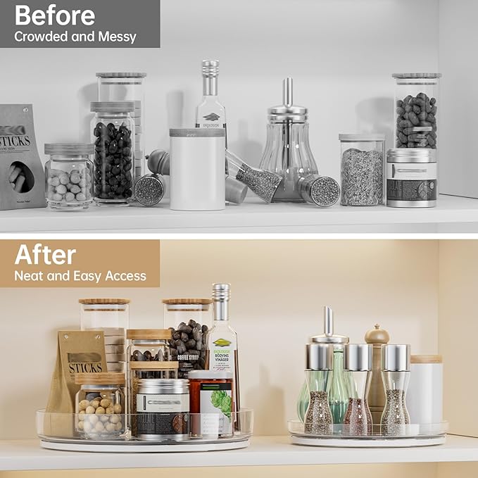 LAMU 3 Pack Lazy Susan Organizer, Clear Lazy Susan Turntable for Cabinet, Spice Organizer for Pantry, Refrigerator, Table Top, Kitchen Organizer and Storage, 2 Size (1 Piece 11'' + 2 Piece 9'')