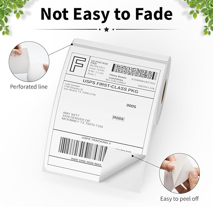 FungLam 4"X6" Thermal Shipping Labels, 4X6 Labels,White Mailing Shipping Labels, Perforated, 250 Labels,Compatible with iDPRT, JADENS and Rollo.