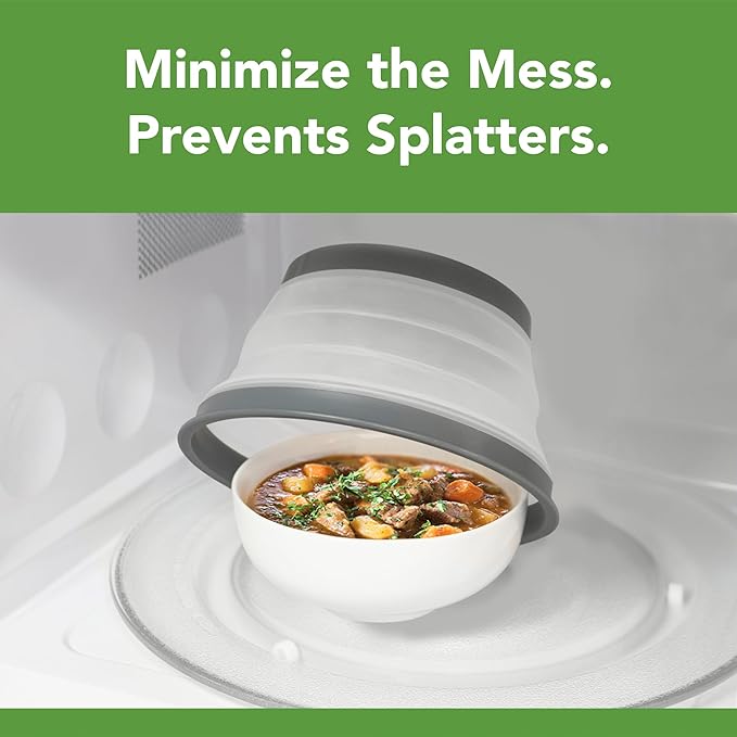 Tovolo Microwave Splatter Cover for Food, 3-Pack (Charcoal) - Collapsible & Vented Silicone Splatter Guard Lid - Microwave Plate & Dish Cover with Handle - BPA-Free Kitchen Gadget for Meal Prep