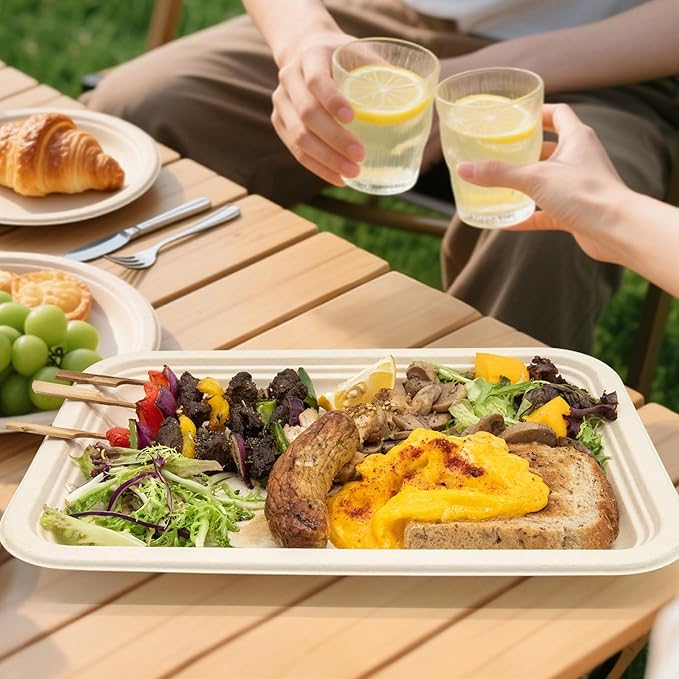 50 Pack White 14-Inch Heavy-Duty Compostable Food Trays | Extra Large Disposable Platters for BBQ, Seafood Boils, Catering & Holidays | Eco-Friendly Paper Serving Trays