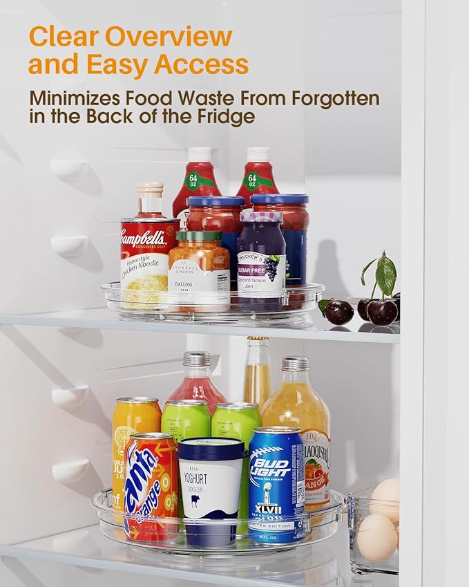 LAMU 2 Pack Lazy Susan Organizer 9.25 inch Lazy Susan Turntable for Cabinet, Rotating Spice Organization for Cabinet, Kitchen, Table Top, Countertop, Pantry Fridge Organizers and Storage, Clear