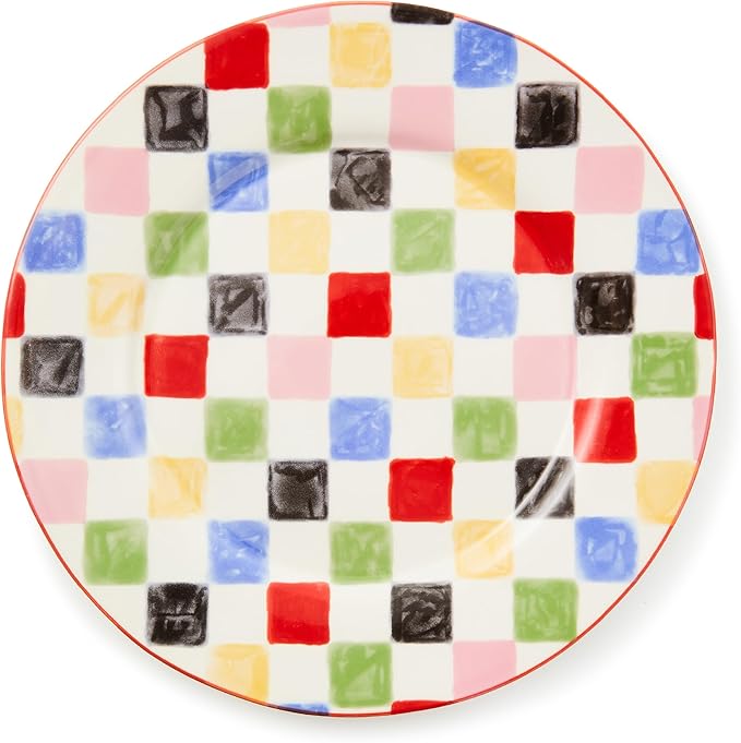 MACKENZIE-CHILDS Round Platter, Dishwasher-Safe and Microwave-Safe Stoneware Serving Platter, Multi Check