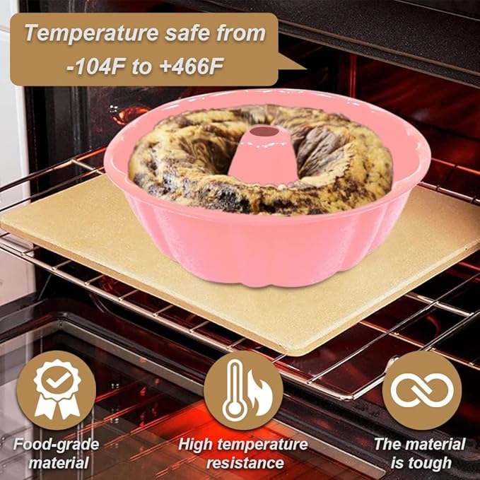 10 inch Silicone Bundt Cake Pan, Non-Stick Silicone Fluted Pans, ome Baking DIY Cake Mold for Cake, Jelly, Bread, Chocolate, Para Gelatinas (Red) (Pink, 1 Pack)