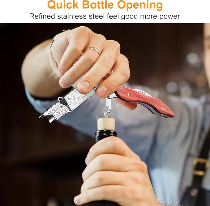 HOOMIL Wine Opener, 3-in-1 Professional Corkscrews for Wine Bottles with Foil Cutter and Cap Remover - Classic Rosewood