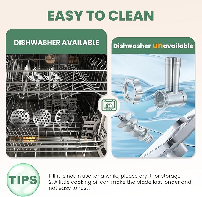 Huanyu Electric Meat Grinder 3200W Max Power, Built-in Storage, Heavy Duty, 2 Blades, 3 Plates, Sausage Tubes and Kubbe Kit #10 Outlet for Home Use