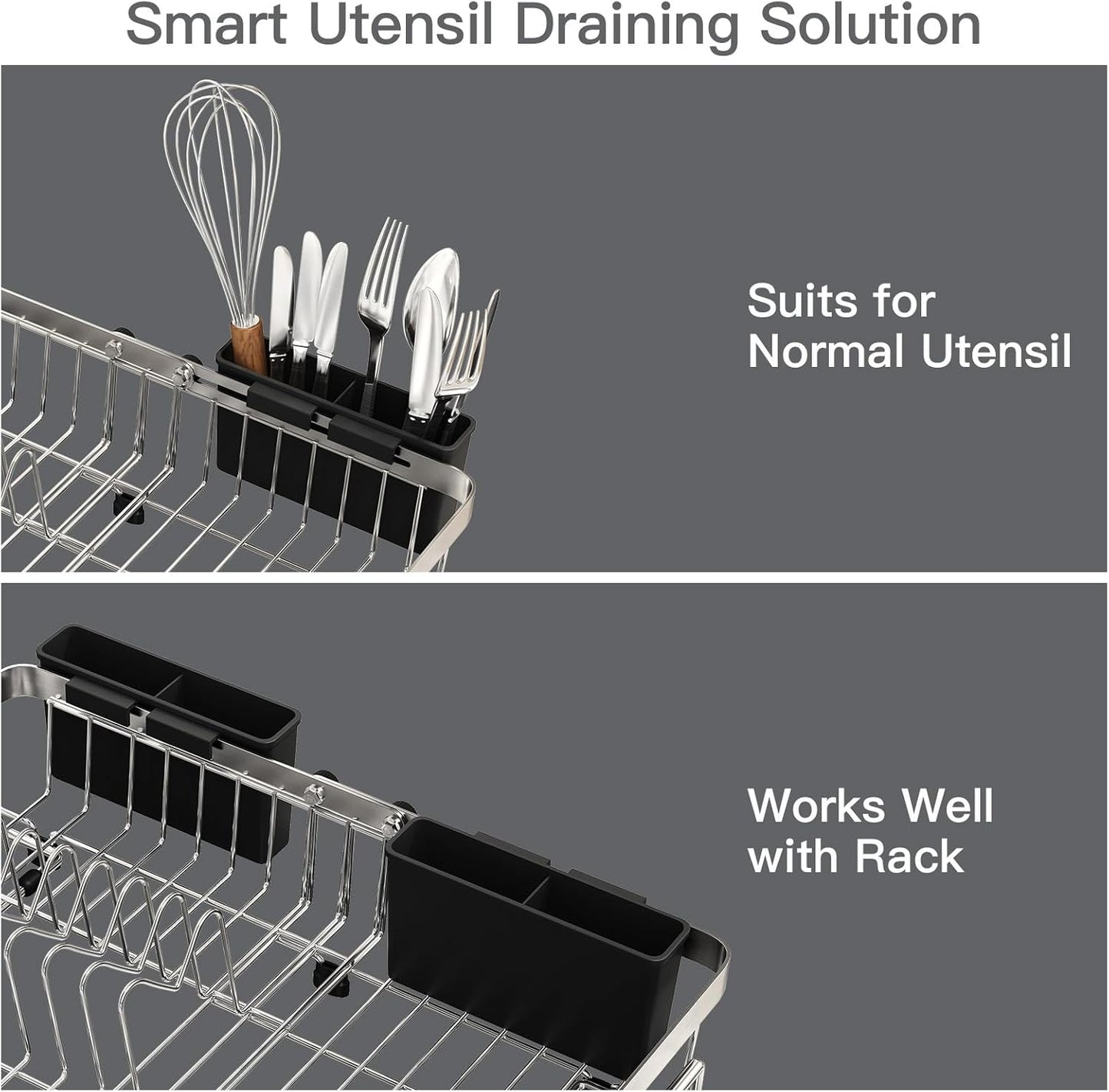 Small Expandable Over The Sink Dish Drainer Drying Rack In Stainless Steel Metal For Kitchen, Counter Space Saving Compact Above Plate Dryer Strainer, Adjustable Hanging Inside Sink Wire Drain Holder