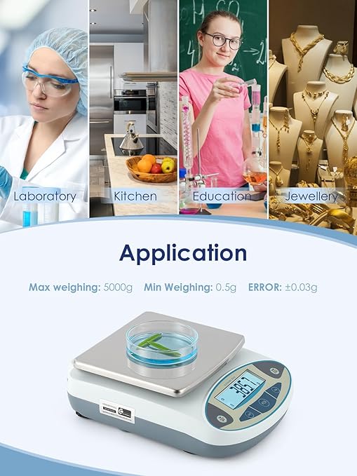 CGOLDENWALL Lab Scale 5kgx0.1g Digital Precision Scale Electronic Balance Laboratory Weighing Industrial Scale Kitchen Counting Scale Scientific Scale Calibrated (5kg, 0.1g)