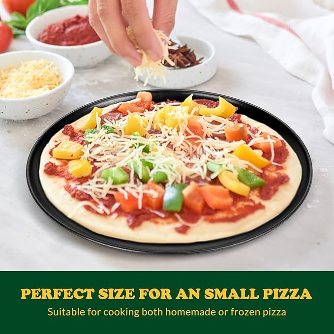 E-far 10 Inch Pizza Pan Set of 2, Nonstick Pizza Pie Pan Tray Platter, Metal Round Baking Sheet Cooking Pan for Oven, Durable & Stainless Steel Core