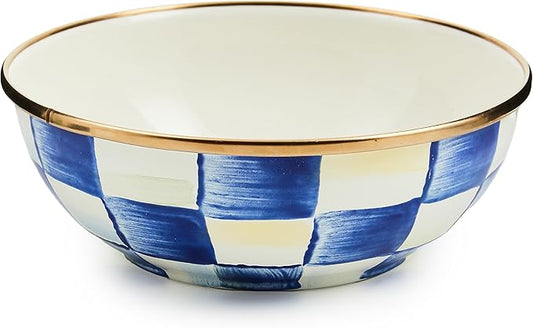 MACKENZIE-CHILDS Enamel Everyday Bowl, Serving Bowl for Entertaining, Large, Blue-and-White Royal Check