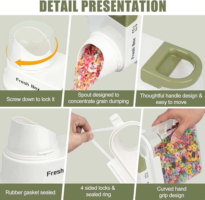 Cereal Storage Container 1Pack,61oz/1.8L Airtight Food Storage Containers With Lids,Organizers Storage With Measuring Cup for Beans,Sugar,Rice,Nuts,Snacks,Pet Food,Candy (Green, 1Pack Medium Size)