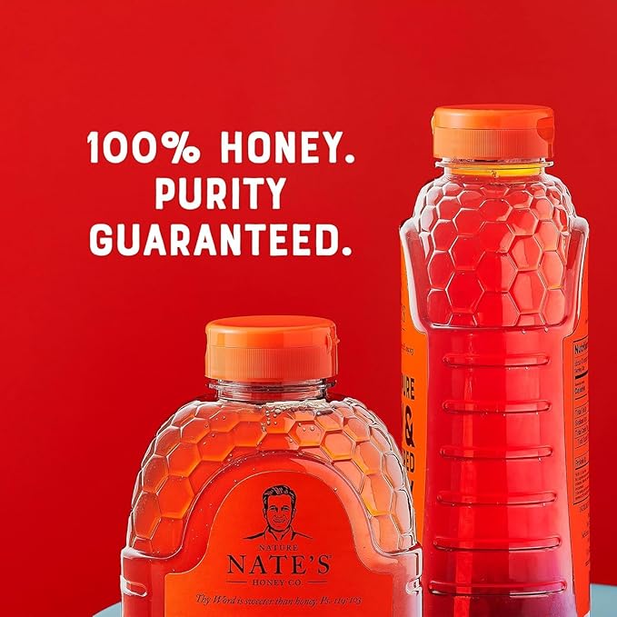 Nate's 100% Pure, Raw & Unfiltered Honey - Award-Winning Taste, 32oz. Squeeze Bottle