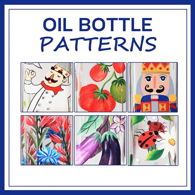 17oz Hand Painted Glass Olive Oil Bottle - 500ml Green Oil & Vinegar Cruet with Pourers and Funnel - Olive Oil Carafe Decanter for Kitchen (The Nutcracker)