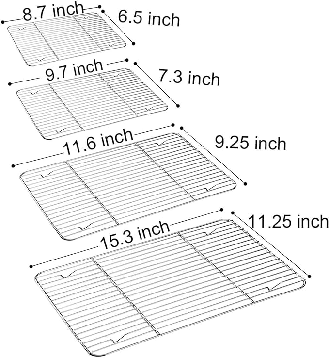 TeamFar Baking Cooling Rack Set of 4, Stainless Steel Rack for Cooking Roasting Grilling, Healthy & Mirror Finish, Oven Use & Dishwasher Safe