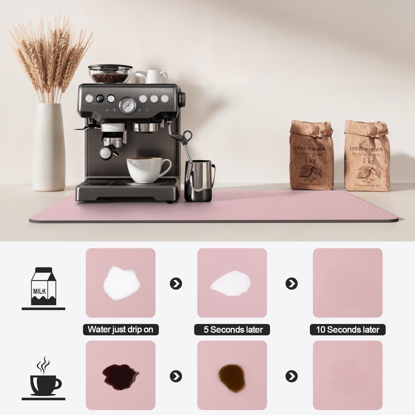 Dish Drying Mat for Kitchen Counter | Coffee Bar Mat for Countertops | Heat Resistant Drainer Mat with Non-slip Rubber Backed | Hide Stain Kitchen Absorbent Draining Mat | Pink 16"x24"