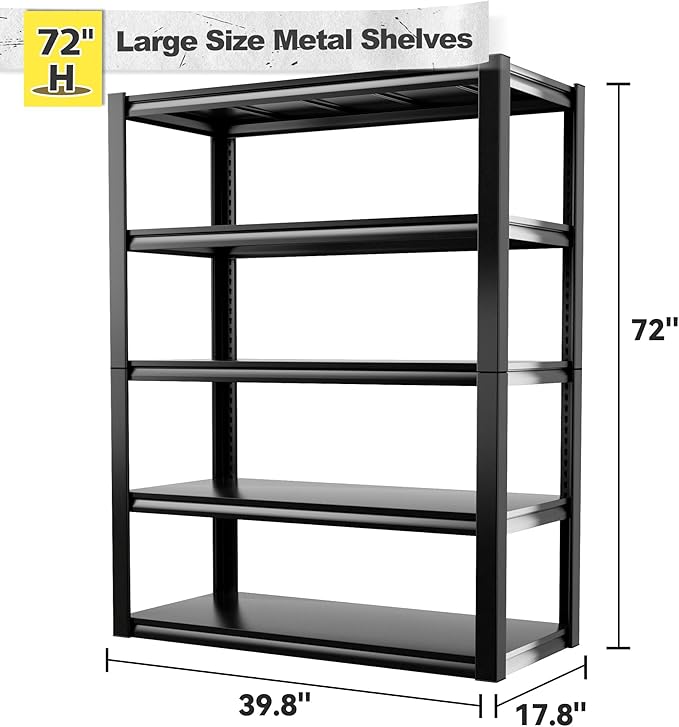 REIBII Garage Shelving Heavy Duty Garage Storage Shelves, Extra Large Adjustable Storage Rack with 5 Tier Metal Shelving Unit, 2500LBS Loads Heavy Duty Shelf, Easy Assembly, 2 Pack