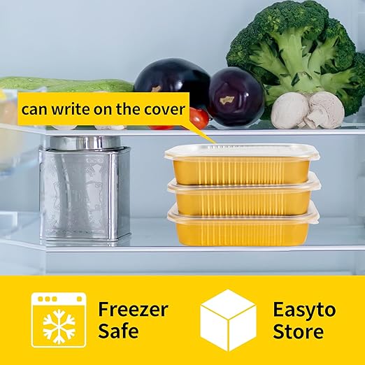 Aluminum Pans with Lids Heavy Duty (40 Pack + 40 Lids, 8.7"×6") 2.25 LB Capacity Foil Food Containers with Lids, Disposable Tin Foil Pans with Lids for Baking, Meal Prep, Freezer, Heating and Takeout