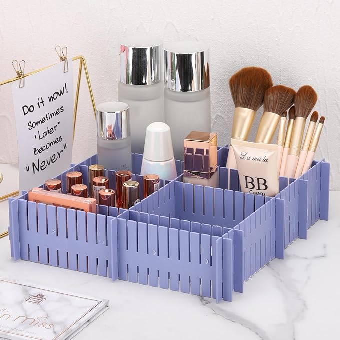 acDesign 40Pcs Grid Drawer Dividers, Adjustable Drawer Organizer for Socks, Underwear, Lingerie, Makeup, Bedroom Office Kitchen Storage (Blue)