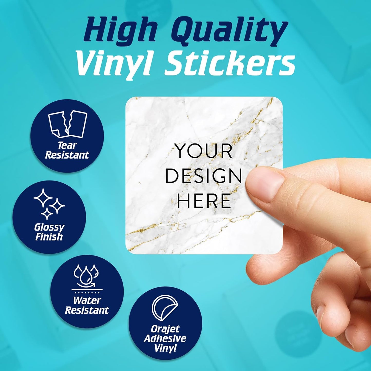 100 Custom Vinyl Stickers - Upload Your own Image, Text, Design, Logo - Personalized Logo Labels for Handmade, Packaging, Bottle, Jars, Candle, Brand Stickers (Gold Marble, 2x2 Square)