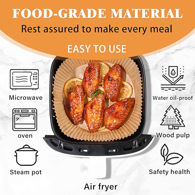 Air Fryer Disposable Paper Liners for Ninja AF161 AF150AMZ, 125 Pcs Round Parchment Cooking Liner for Airfryer, Microwave Oven, Frying Pan, 8 Inch Fryers Filters Sheets for 5 6 7 8 Qt Baking Basket