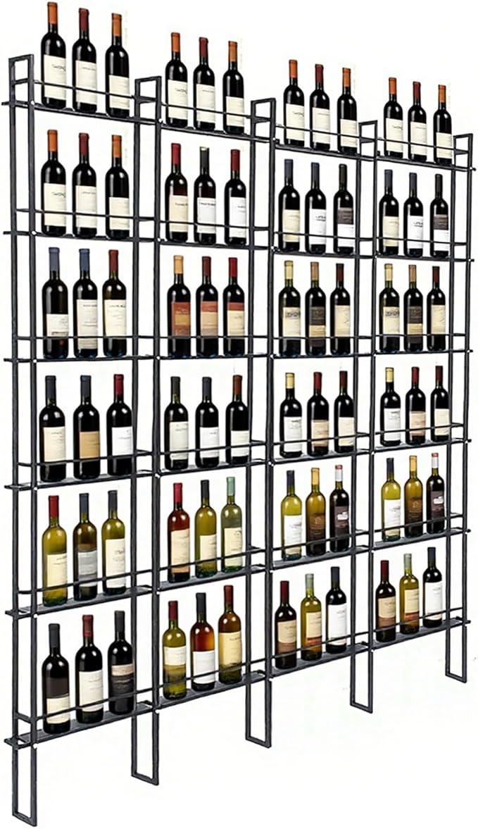 Wine Racks Wall Mounted, 6-Tier Wine Storage Holder, Black Industrial Bar Liquor Bottle Display Shelf, for Home Bar, Kitchen, Dining Rooms, & Wine Cellars (Black, 4 Column)