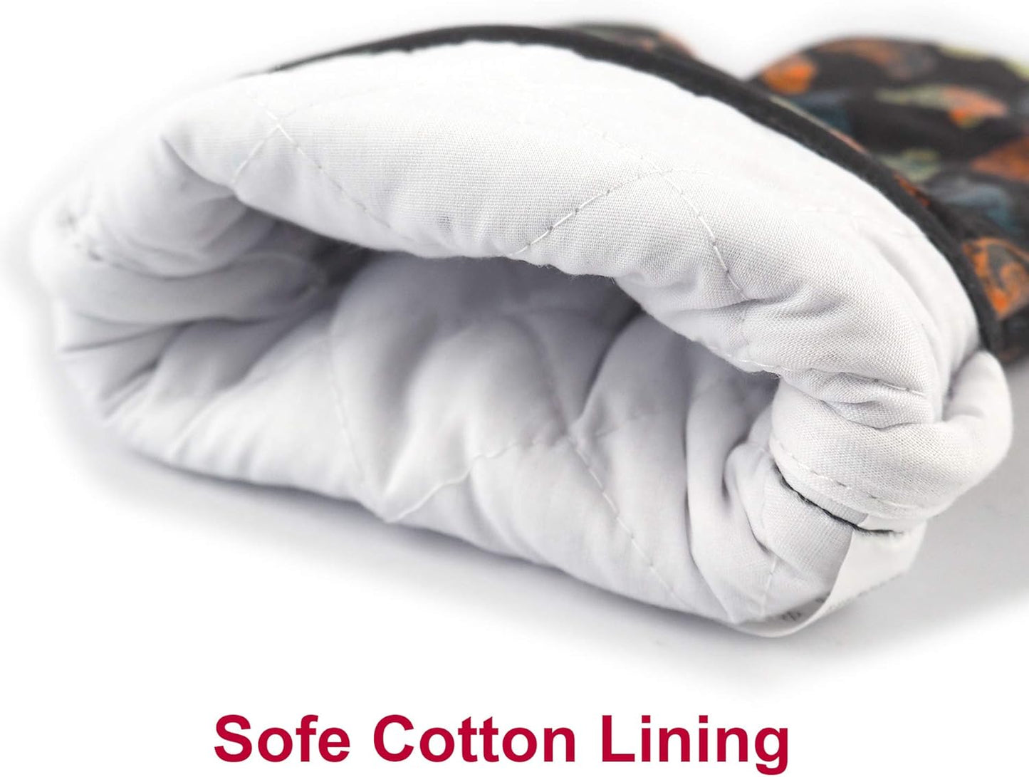 Oven Mitts Gloves 1 Pair Heat Resistant 480 ℉ Non Slip Clear Silicone Printed Rooster Comfortable Cotton Lining Kitchen Men Cooking Barbecue Machine Washable (Rooster, Black Mittens)